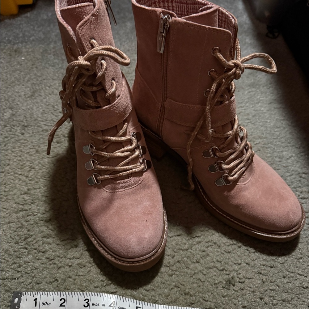 Vince Camuto Pink Lace Up Boots with Rugged Sole, brand new
